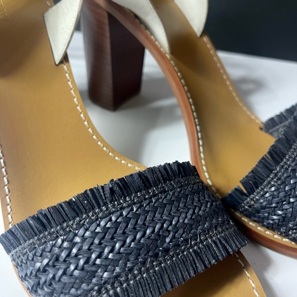 New J. Crew raffia ankle tie high heel sandals , size 10 , white and navy blue - Picture 6 of 9